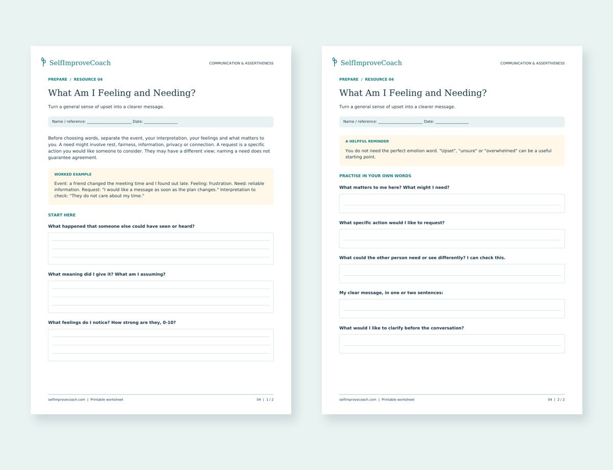 Actual two-page preview of What Am I Feeling and Needing?