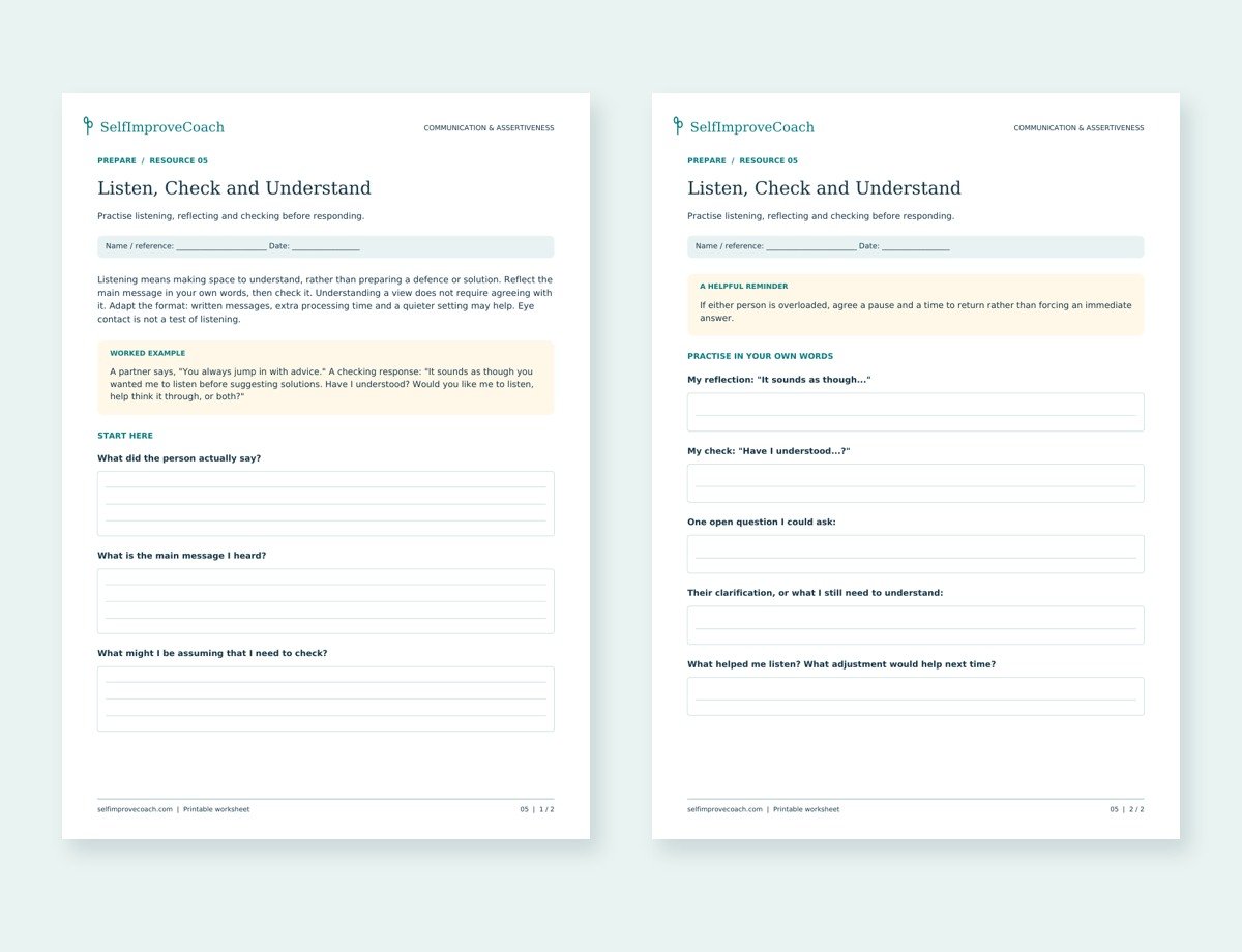 Actual two-page preview of Listen, Check and Understand