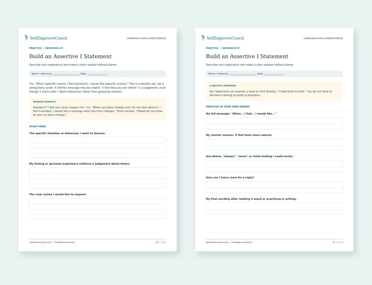 Actual two-page preview of Build an Assertive I Statement