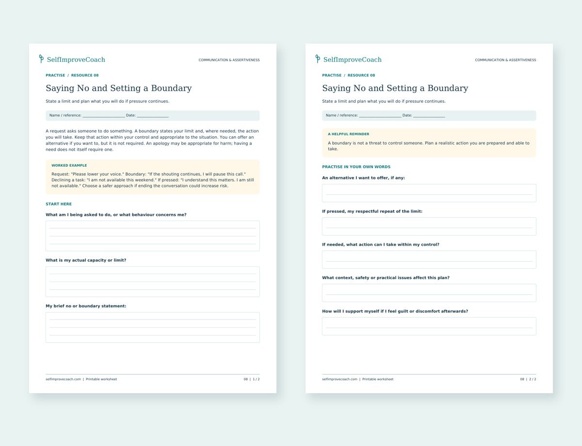 Actual two-page preview of Saying No and Setting a Boundary