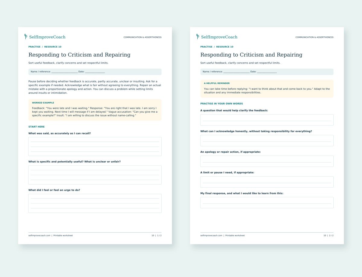 Actual two-page preview of Responding to Criticism and Repairing