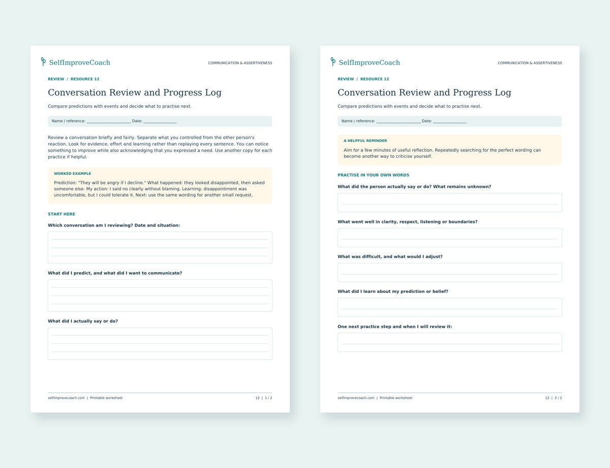 Actual two-page preview of Conversation Review and Progress Log