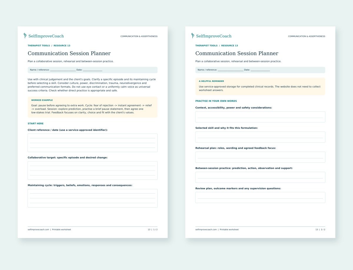 Actual two-page preview of Communication Session Planner