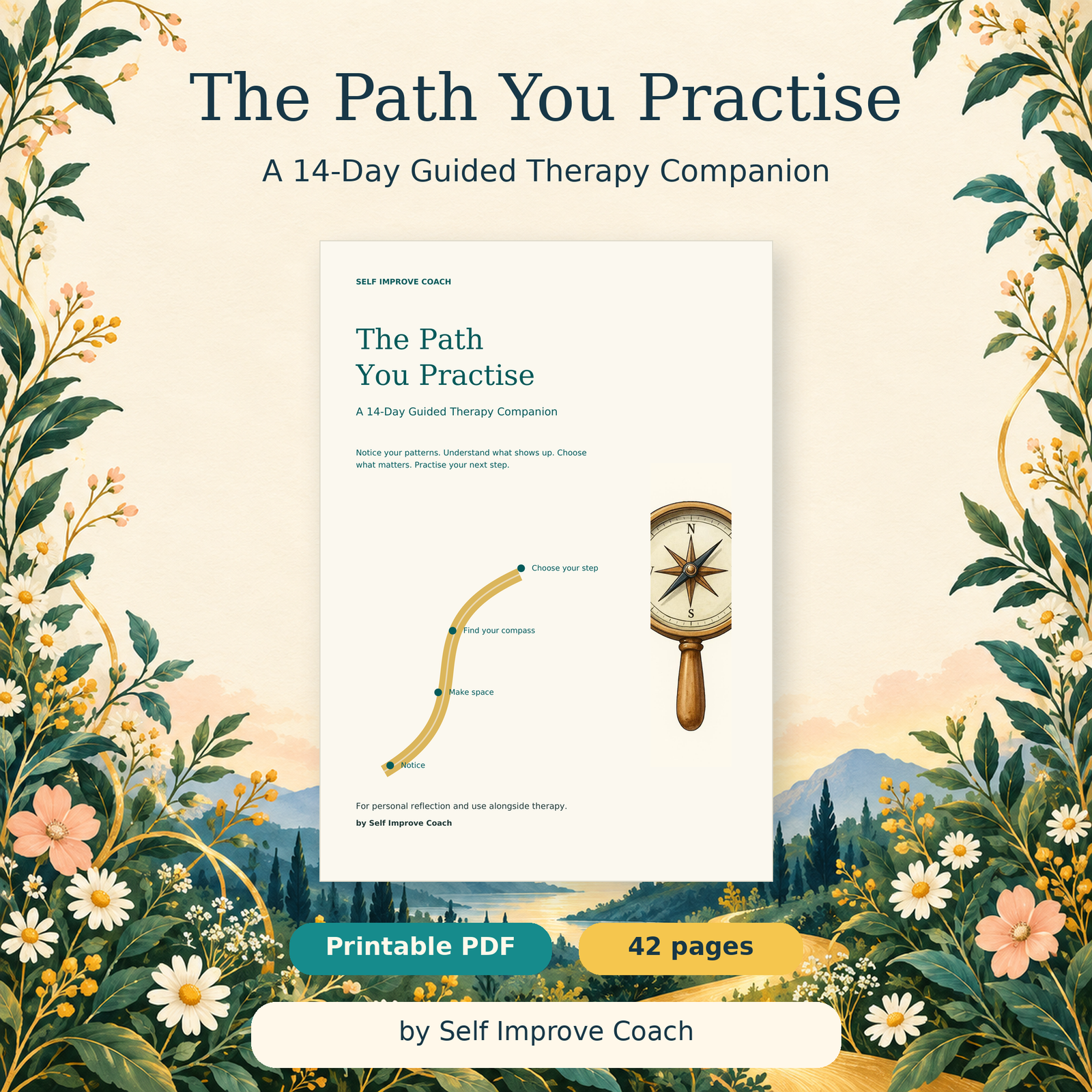 The Path You Practise 42-page printable journal, shown with its genuine PDF cover