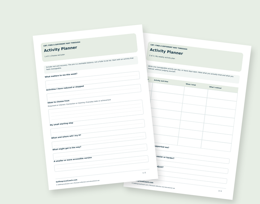 Preview of the actual activity planner worksheets