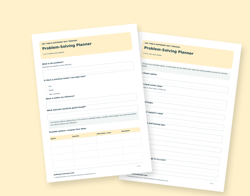 Preview of the actual problem-solving planner worksheets