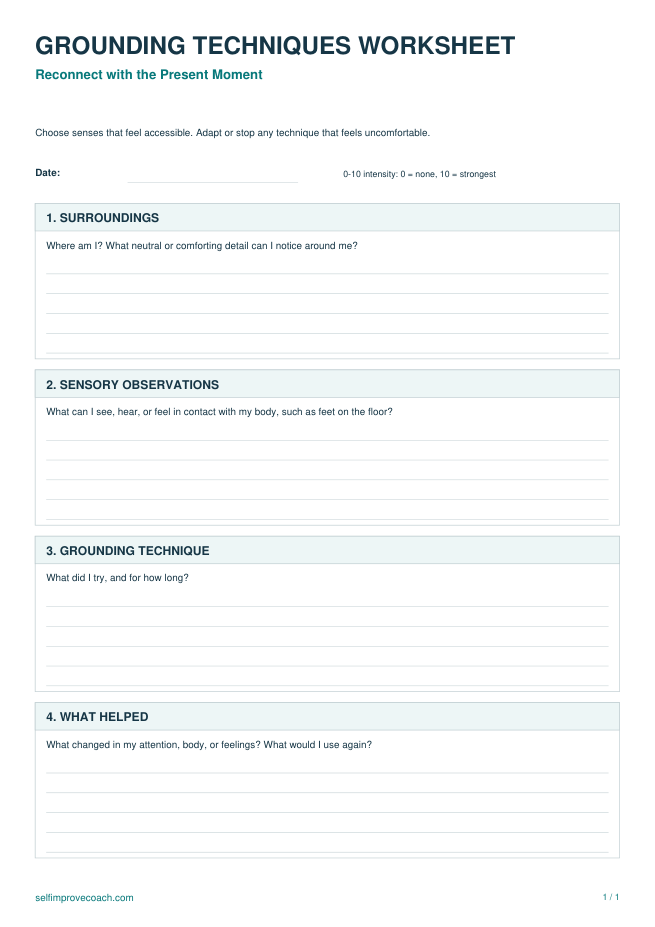 Preview of Grounding Techniques Worksheet