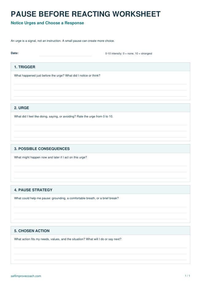 Preview of Pause Before Reacting Worksheet