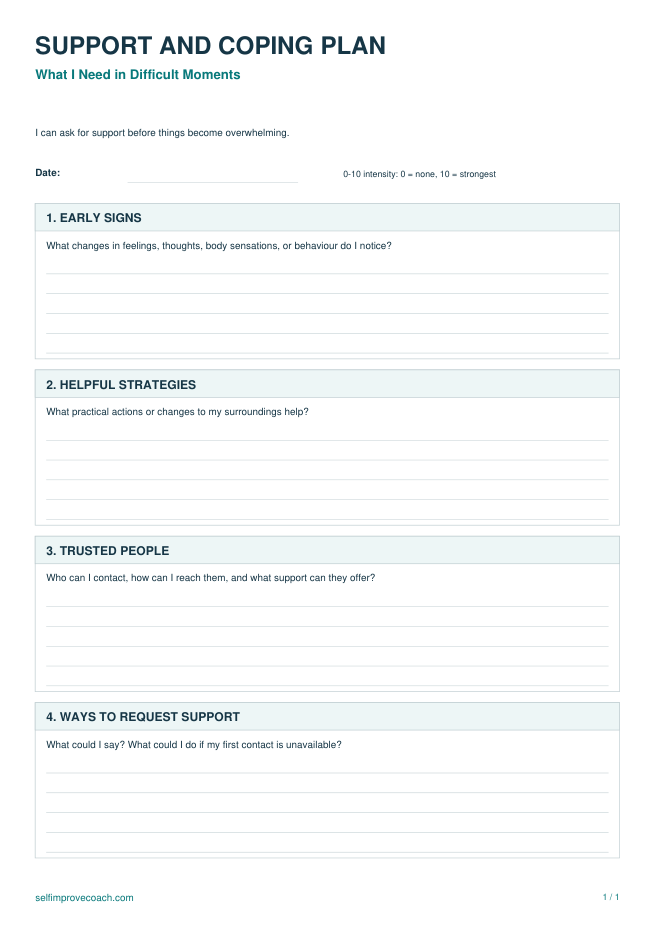 Preview of Support and Coping Plan