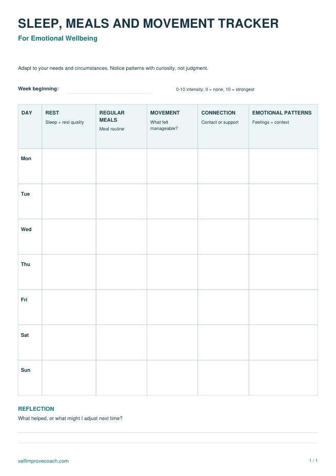 Preview of Sleep, Meals and Movement Tracker